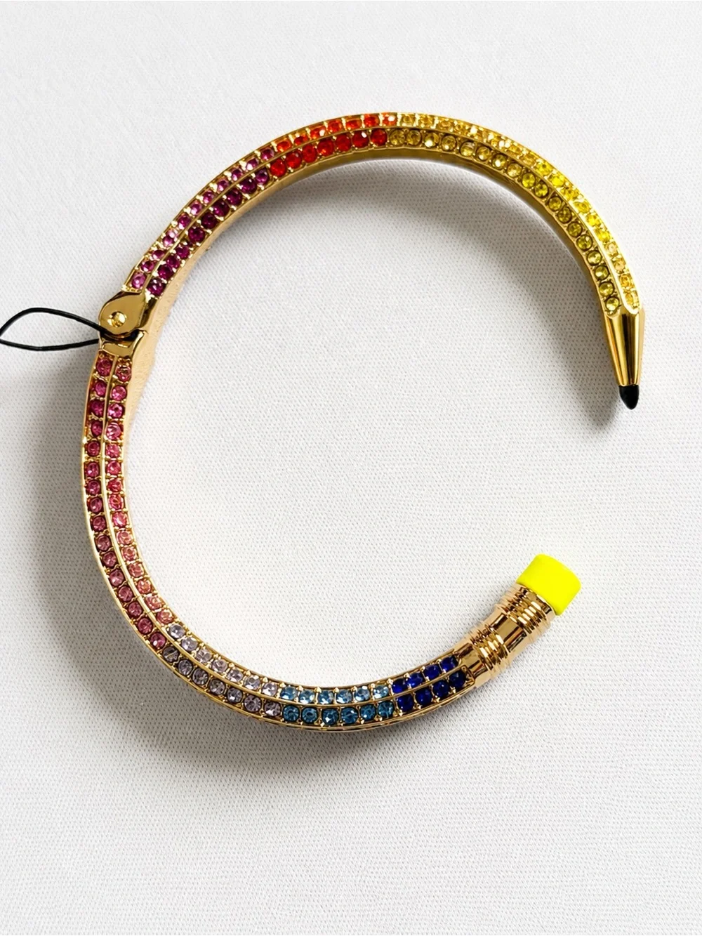 Betsey Johnson - Gold Rainbow Crystal Pencil Bracelet in Rare Neon Green Eraser